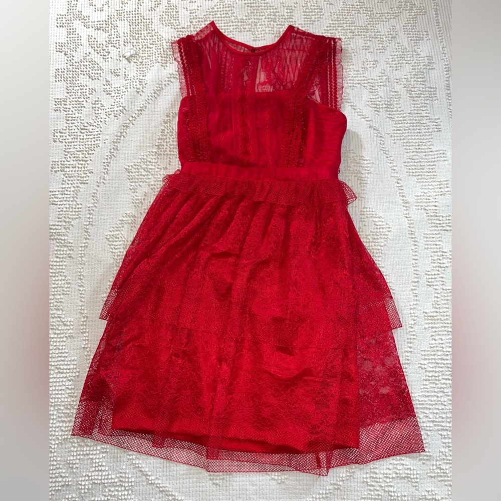Three Floor Vibrant Red Kids Dress